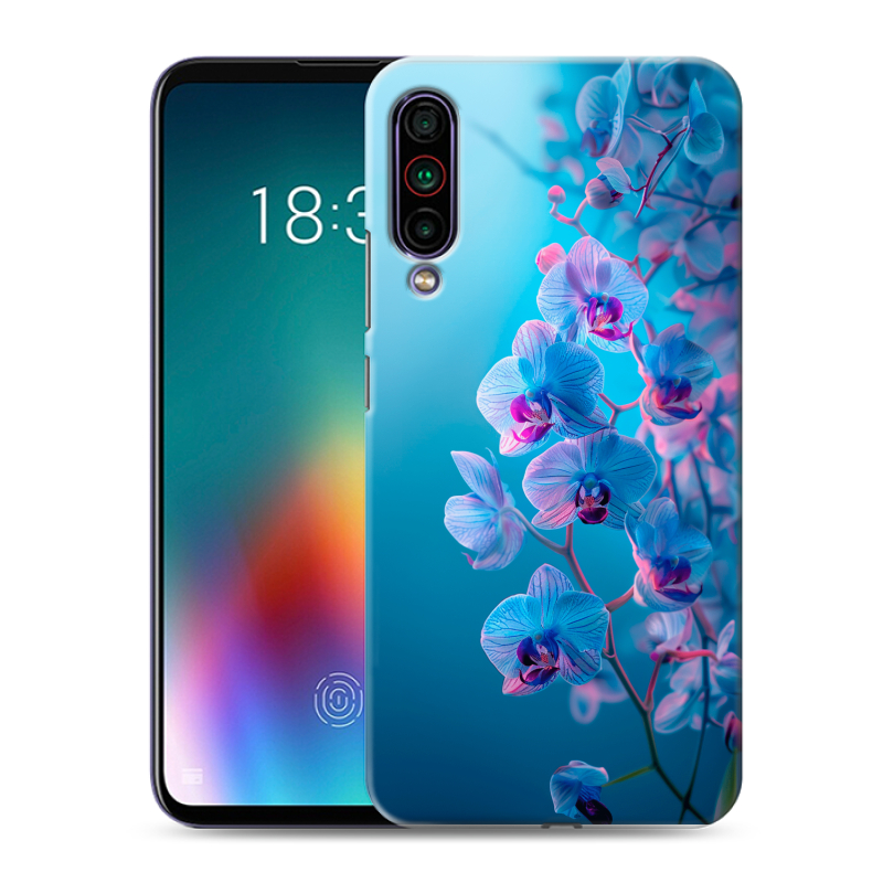 Силиконовый противоударный чехол на Meizu 16T с принтом голубые орхидеи Силиконовый противоударный чехол на Meizu 16T с принтом голубые орхидеи