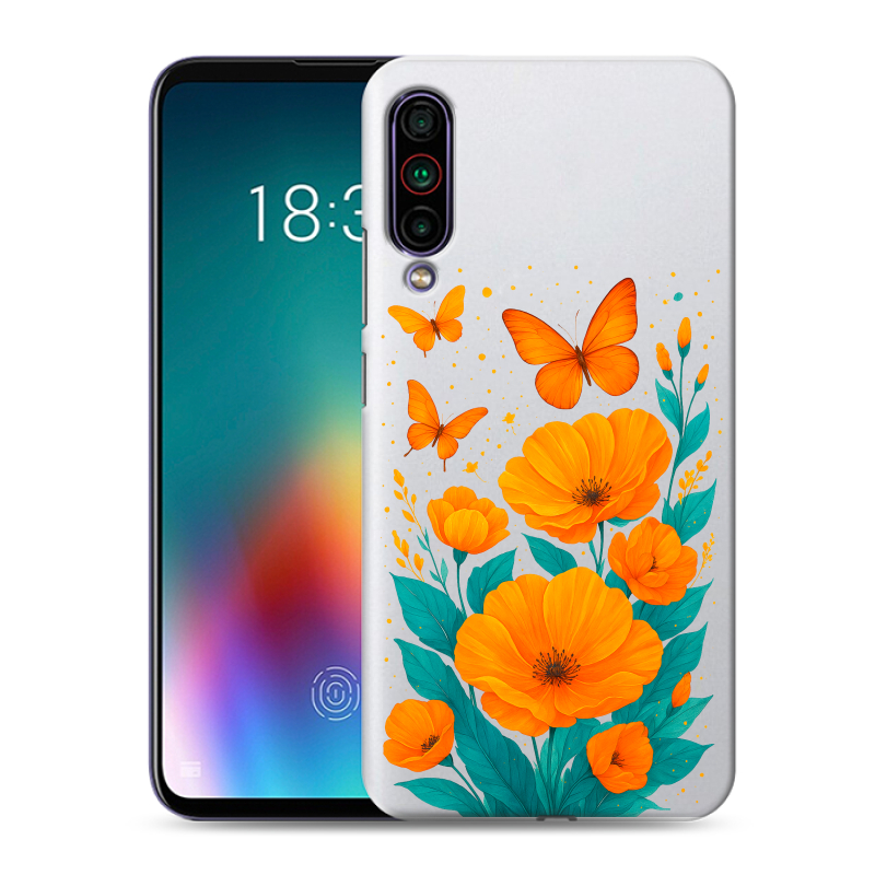 Силиконовый чехол на Meizu 16T с принтом цветы бабочки Силиконовый чехол на Meizu 16T с принтом цветы бабочки