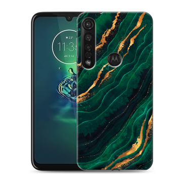 Силиконовый чехол на Motorola Moto G8 Plus с принтом Мрамор зеленое золото
