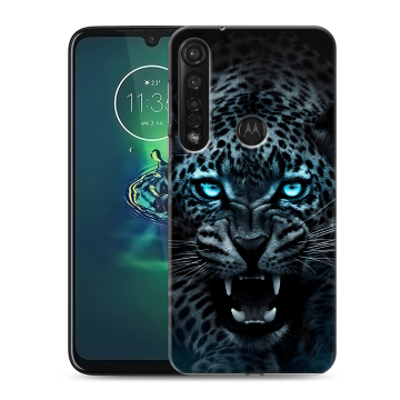 Силиконовый чехол на Motorola Moto G8 Plus с принтом Темный леопард