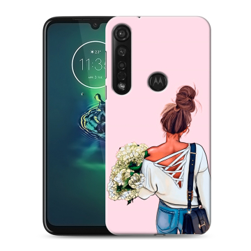 Силиконовый чехол на Motorola Moto G8 Plus с принтом Девушка и букет