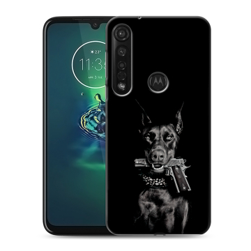 Силиконовый чехол на Motorola Moto G8 Plus с принтом Доберман и пистолет