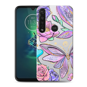 Силиконовый чехол на Motorola Moto G8 Plus с принтом Бабочки и цветы