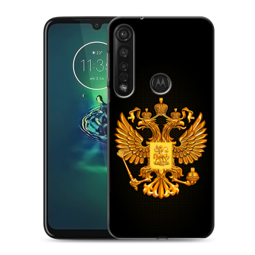 Силиконовый чехол на Motorola Moto G8 Plus с принтом Герб России желтый