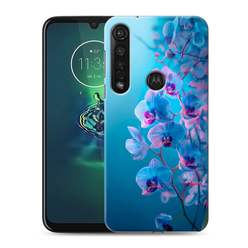 Силиконовый чехол на Motorola Moto G8 Plus с принтом голубые орхидеи