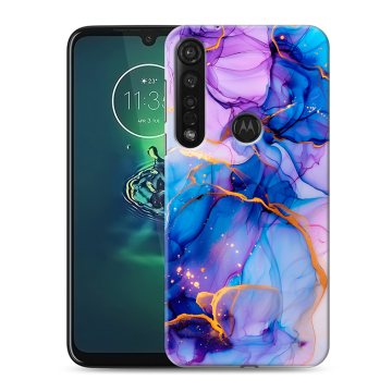 Силиконовый чехол на Motorola Moto G8 Plus с принтом синий мрамор