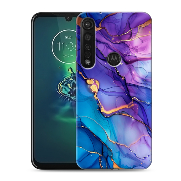 Силиконовый чехол на Motorola Moto G8 Plus с принтом синий мрамор