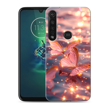 Силиконовый чехол на Motorola Moto G8 Plus с принтом бабочки розовые