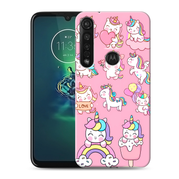 Силиконовый чехол на Motorola Moto G8 Plus с принтом Единороги и радуга