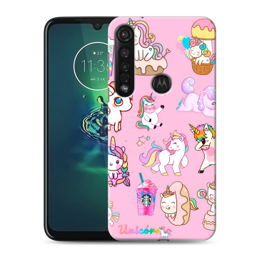 Силиконовый чехол на Motorola Moto G8 Plus с принтом розовые единороги