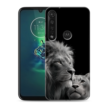 Силиконовый чехол на Motorola Moto G8 Plus с принтом Лев кошки