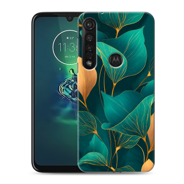 Силиконовый чехол на Motorola Moto G8 Plus с принтом Листья и золото