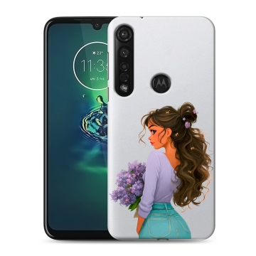 Силиконовый чехол на Motorola Moto G8 Plus с принтом девушка цветы