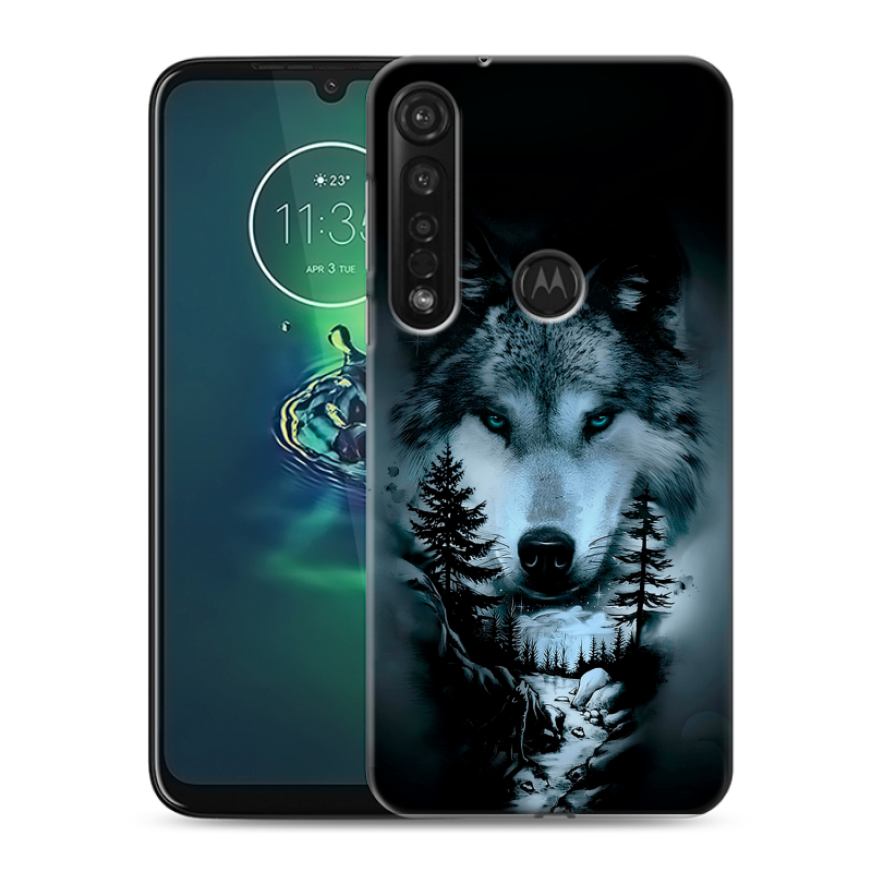 Силиконовый противоударный чехол на Motorola Moto G8 Plus с принтом Лесной волк Силиконовый противоударный чехол на Motorola Moto G8 Plus с принтом Лесной волк