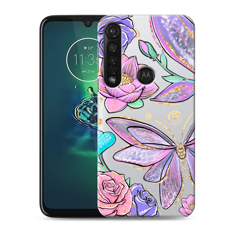 Силиконовый чехол на Motorola Moto G8 Plus с принтом Бабочки и цветы Силиконовый чехол на Motorola Moto G8 Plus с принтом Бабочки и цветы
