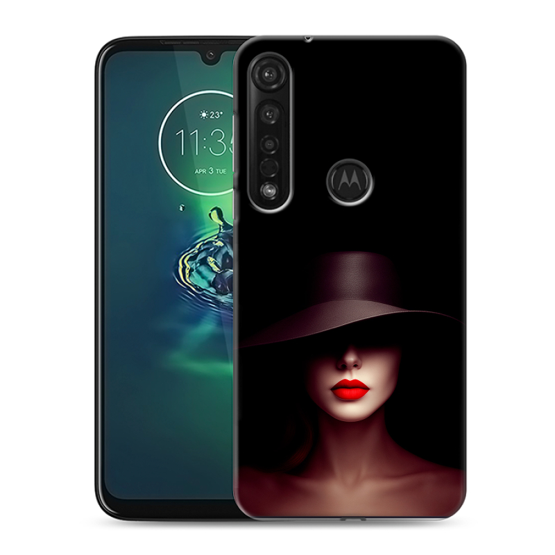 Силиконовый противоударный чехол на Motorola Moto G8 Plus с принтом Девушка в шляпе Силиконовый противоударный чехол на Motorola Moto G8 Plus с принтом Девушка в шляпе