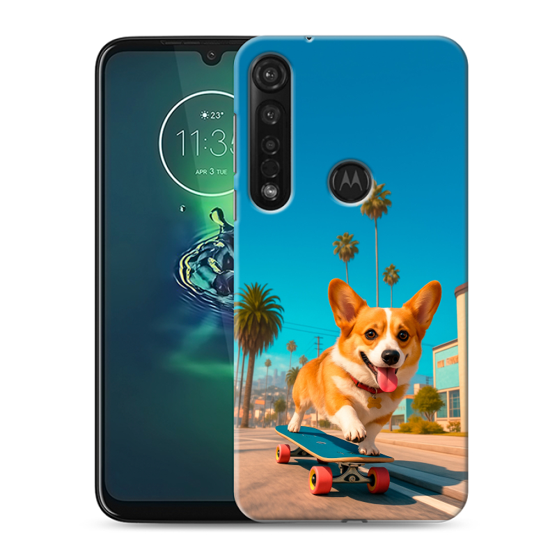 Силиконовый чехол на Motorola Moto G8 Plus с принтом Корги на скейте Силиконовый чехол на Motorola Moto G8 Plus с принтом Корги на скейте