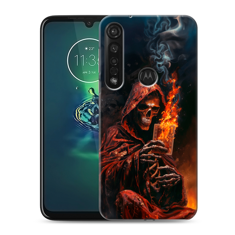 Силиконовый противоударный чехол на Motorola Moto G8 Plus с принтом Скелет и карты Силиконовый противоударный чехол на Motorola Moto G8 Plus с принтом Скелет и карты