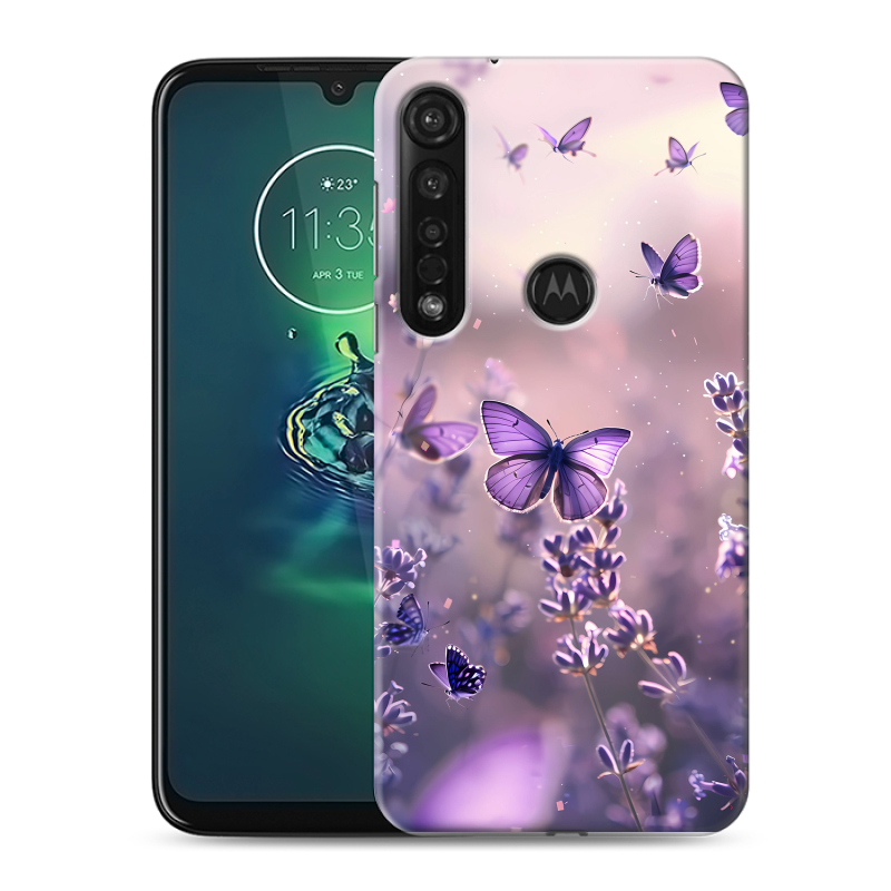 Силиконовый противоударный чехол на Motorola Moto G8 Plus с принтом бабочки и лаванда Силиконовый противоударный чехол на Motorola Moto G8 Plus с принтом бабочки и лаванда