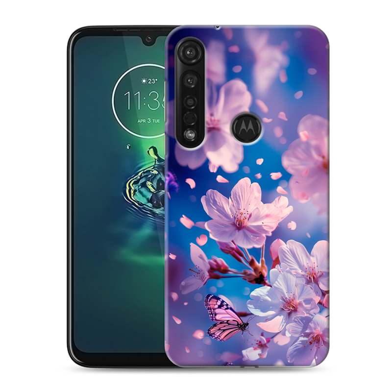 Силиконовый противоударный чехол на Motorola Moto G8 Plus с принтом цветы бабочки Силиконовый противоударный чехол на Motorola Moto G8 Plus с принтом цветы бабочки
