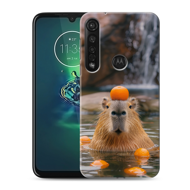 Силиконовый чехол на Motorola Moto G8 Plus с принтом Капибара с апельсином Силиконовый чехол на Motorola Moto G8 Plus с принтом Капибара с апельсином