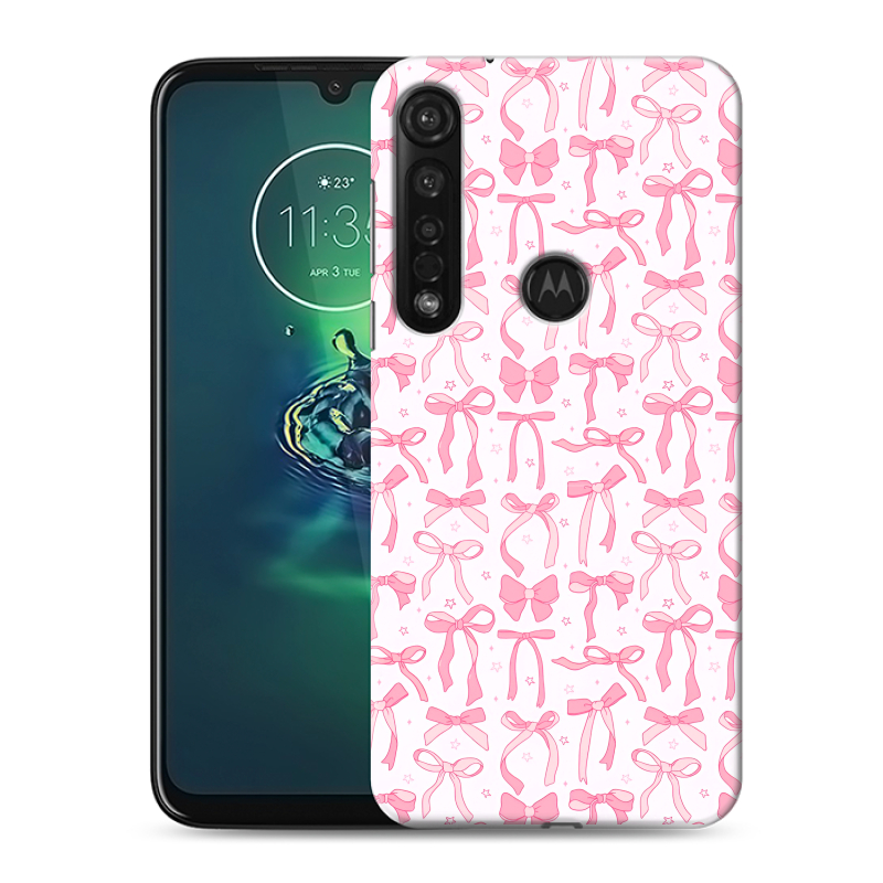 Силиконовый противоударный чехол на Motorola Moto G8 Plus с принтом Розовые бантики Силиконовый противоударный чехол на Motorola Moto G8 Plus с принтом Розовые бантики