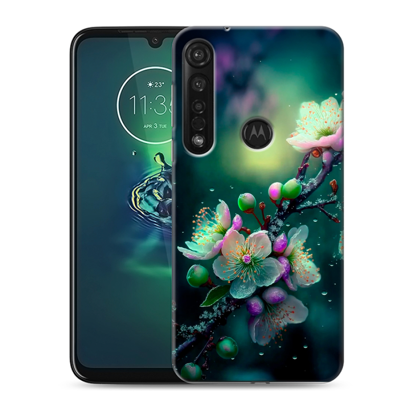 Силиконовый чехол на Motorola Moto G8 Plus с принтом Цветы и мрамор Силиконовый чехол на Motorola Moto G8 Plus с принтом Цветы и мрамор