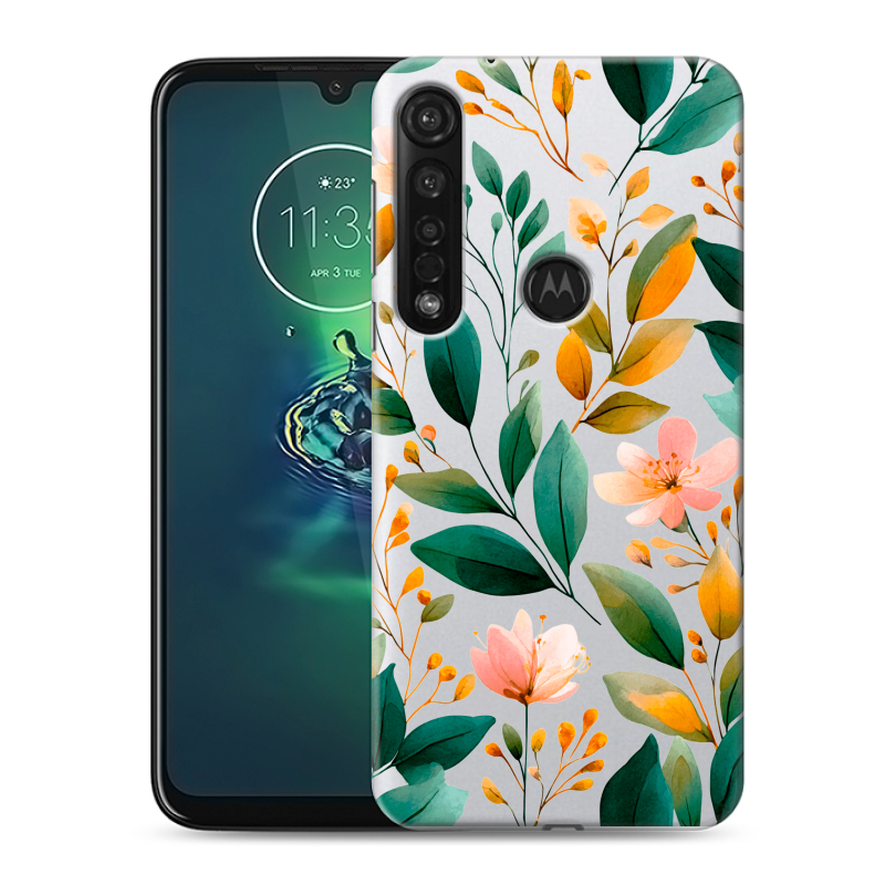 Силиконовый противоударный чехол на Motorola Moto G8 Plus с принтом Цветы паттерн Силиконовый противоударный чехол на Motorola Moto G8 Plus с принтом Цветы паттерн