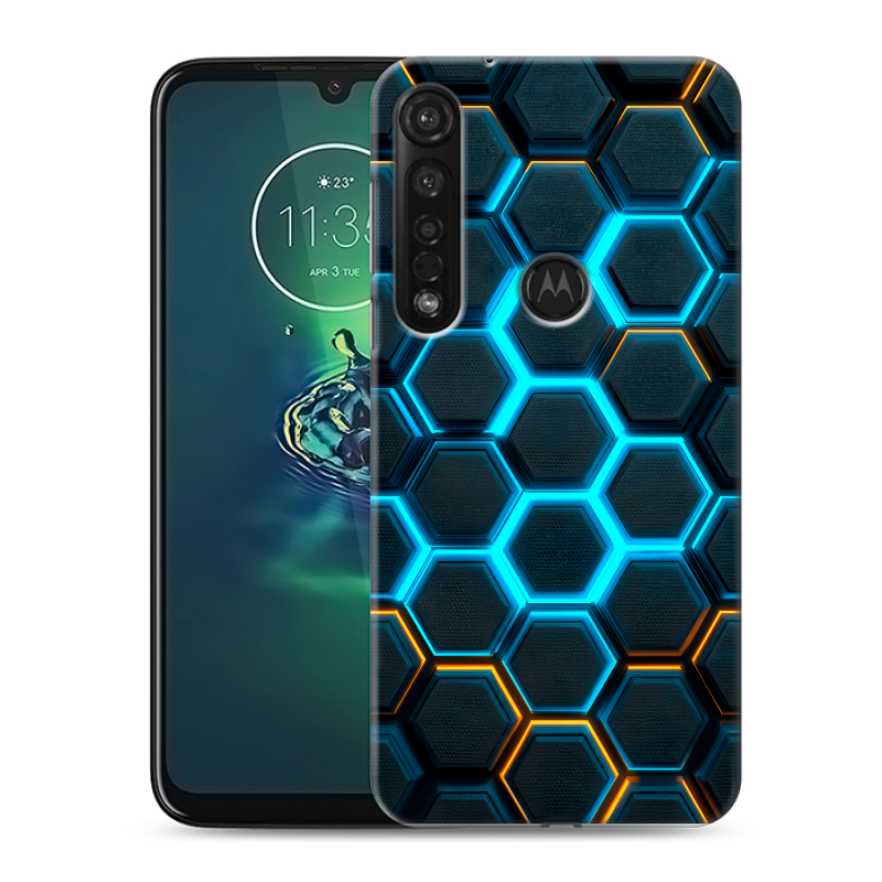 Силиконовый противоударный чехол на Motorola Moto G8 Plus с принтом Неоновые соты Силиконовый противоударный чехол на Motorola Moto G8 Plus с принтом Неоновые соты
