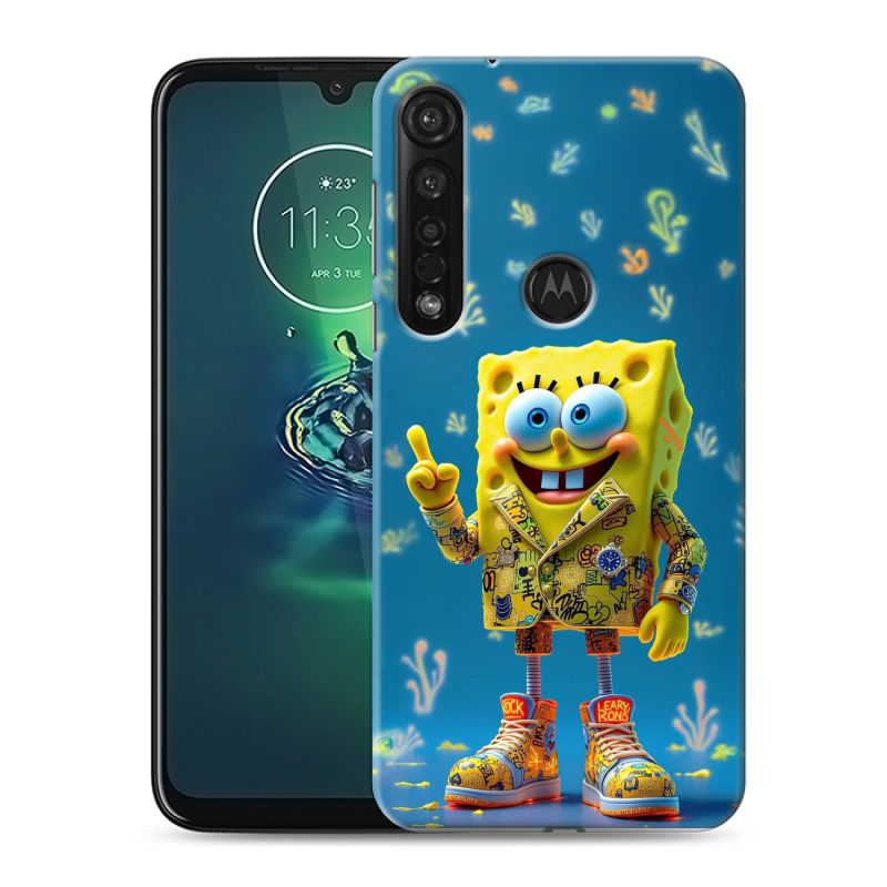 Силиконовый противоударный чехол на Motorola Moto G8 Plus с принтом Спанч боб Спанчбоб Силиконовый противоударный чехол на Motorola Moto G8 Plus с принтом Спанч боб Спанчбоб
