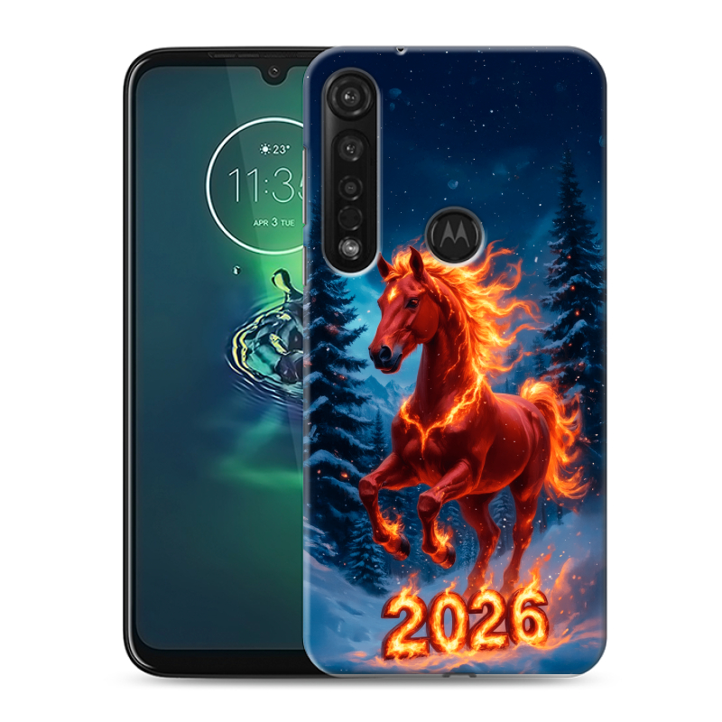 Силиконовый чехол на Motorola Moto G8 Plus с принтом Новый год коня Силиконовый чехол на Motorola Moto G8 Plus с принтом Новый год коня