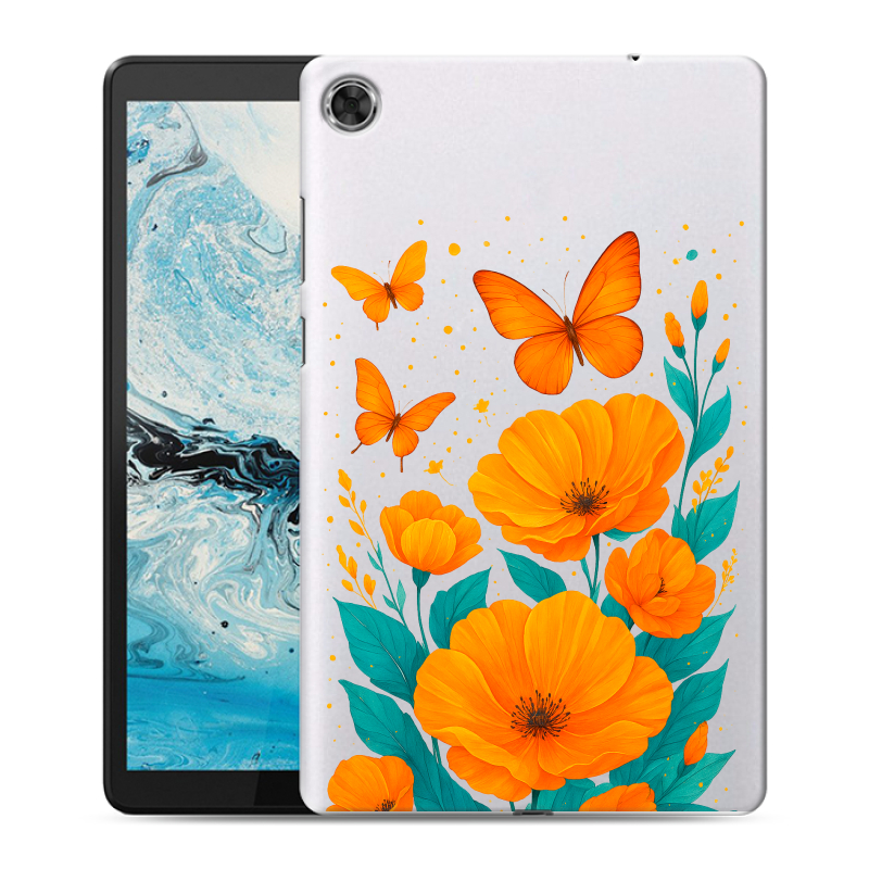 Силиконовый чехол на Lenovo Tab M8 с принтом цветы бабочки Силиконовый чехол на Lenovo Tab M8 с принтом цветы бабочки