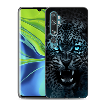 Силиконовый противоударный чехол на Xiaomi Mi Note 10 с принтом Темный леопард Силиконовый противоударный чехол на Xiaomi Mi Note 10 с принтом Темный леопард