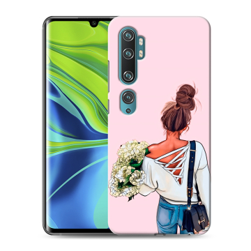 Силиконовый противоударный чехол на Xiaomi Mi Note 10 с принтом Девушка и букет Силиконовый противоударный чехол на Xiaomi Mi Note 10 с принтом Девушка и букет