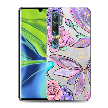 Силиконовый противоударный чехол на Xiaomi Mi Note 10 с принтом Бабочки и цветы
