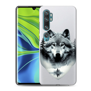 Силиконовый противоударный чехол на Xiaomi Mi Note 10 с принтом Волк в лесу