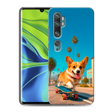 Силиконовый противоударный чехол на Xiaomi Mi Note 10 с принтом Корги на скейте Силиконовый противоударный чехол на Xiaomi Mi Note 10 с принтом Корги на скейте