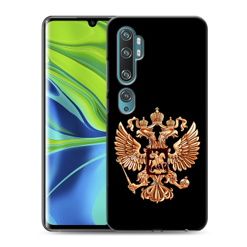 Силиконовый противоударный чехол на Xiaomi Mi Note 10 с принтом Герб России золотой