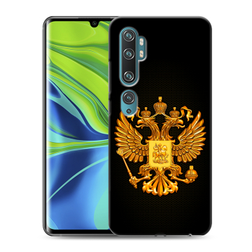 Силиконовый противоударный чехол на Xiaomi Mi Note 10 с принтом Герб России желтый
