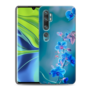 Силиконовый противоударный чехол на Xiaomi Mi Note 10 с принтом Голубые цветы