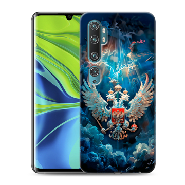 Силиконовый противоударный чехол на Xiaomi Mi Note 10 с принтом Герб флаг России