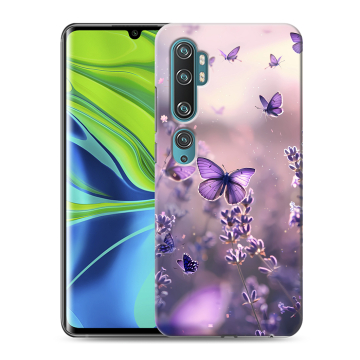 Силиконовый противоударный чехол на Xiaomi Mi Note 10 с принтом бабочки и лаванда