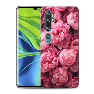 Силиконовый противоударный чехол на Xiaomi Mi Note 10 с принтом цветы пионы