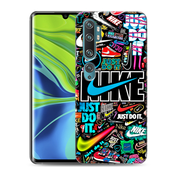 Силиконовый противоударный чехол на Xiaomi Mi Note 10 с принтом найк nike черный