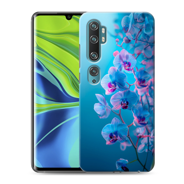 Силиконовый противоударный чехол на Xiaomi Mi Note 10 с принтом голубые орхидеи