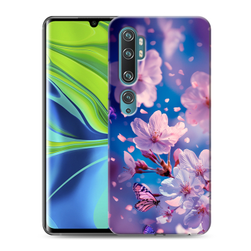 Силиконовый противоударный чехол на Xiaomi Mi Note 10 с принтом цветы бабочки