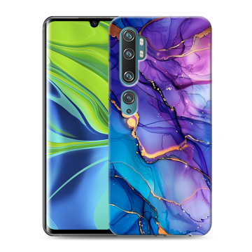 Силиконовый противоударный чехол на Xiaomi Mi Note 10 с принтом синий мрамор