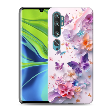 Силиконовый противоударный чехол на Xiaomi Mi Note 10 с принтом цветы бабочки Силиконовый противоударный чехол на Xiaomi Mi Note 10 с принтом цветы бабочки