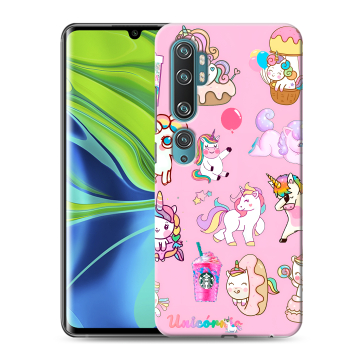 Силиконовый противоударный чехол на Xiaomi Mi Note 10 с принтом розовые единороги