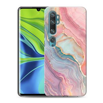 Силиконовый противоударный чехол на Xiaomi Mi Note 10 с принтом розовый мрамор Силиконовый противоударный чехол на Xiaomi Mi Note 10 с принтом розовый мрамор